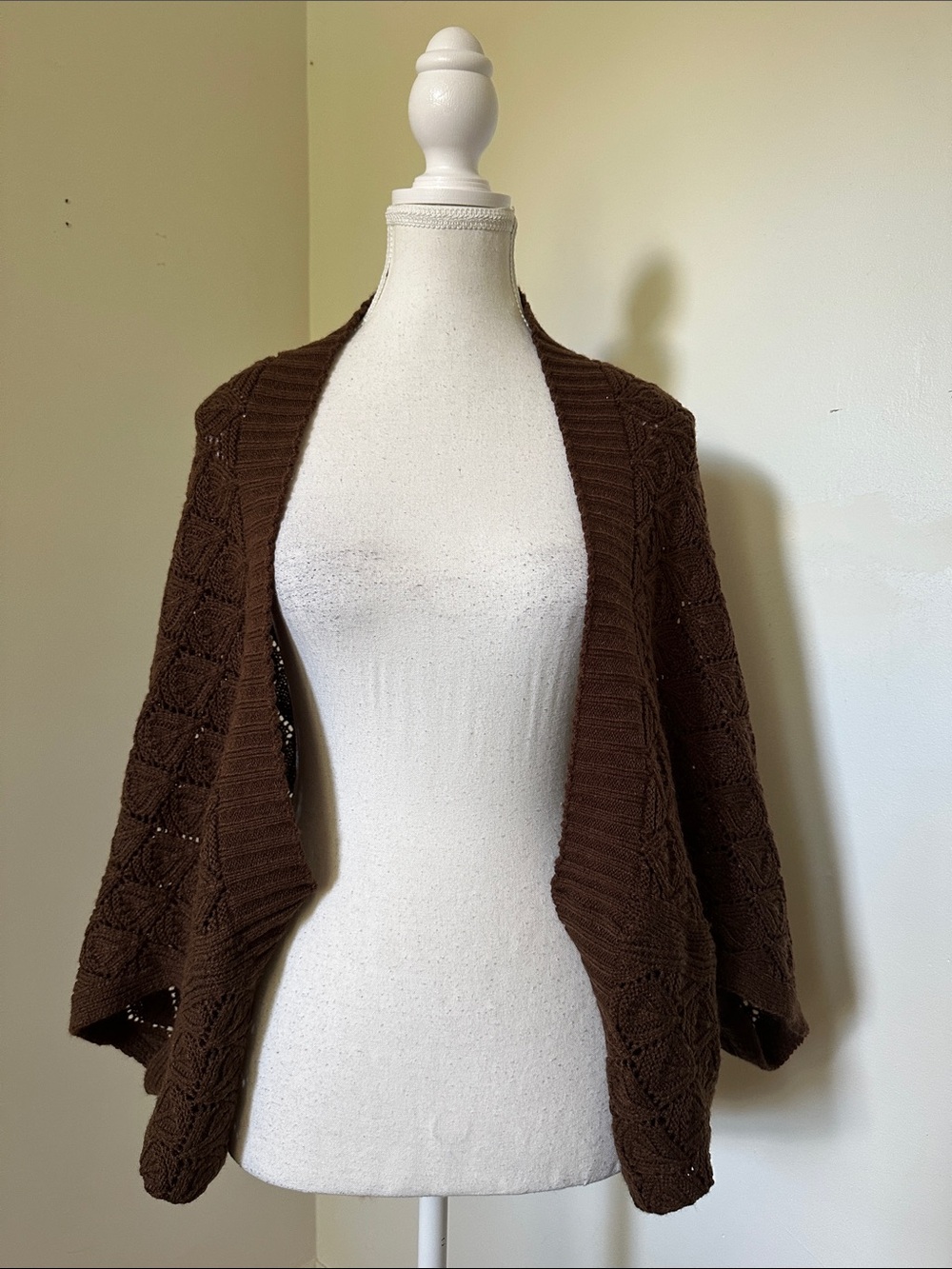 BRITT'S KNITS Brown Knit Boho Cottagecore Open Front Willow Convertible Shrug OS